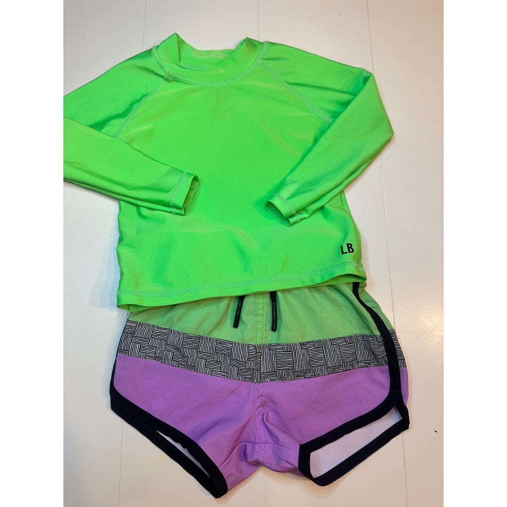 Little Bipsy Rash Guard Set Kids 12-18M Neon Green Purple‎ Good Colorblock Swim